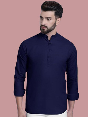 SuperTrend Men Embroidered Straight Kurta(Dark Blue)
