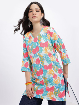 Anouk Rustic Women Printed Straight Kurta(White)