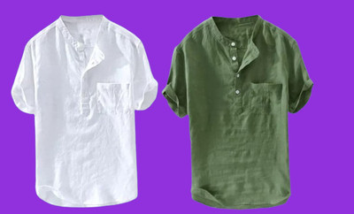 Super Westan Men Solid Straight Kurta(Green, White)