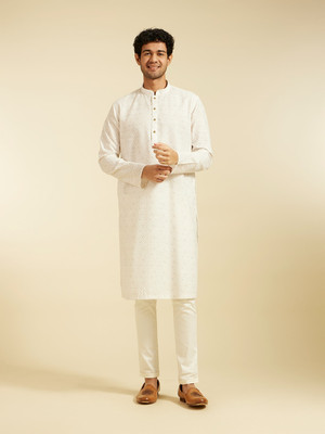 DIWAS by Manyavar Men Self Design Straight Kurta(White)