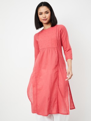 MAX Women Embroidered A-line Kurta(Orange)