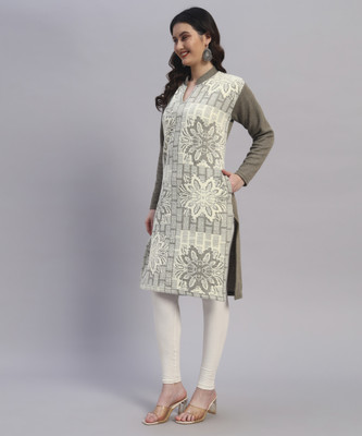 QUIN FLETCHER Women Self Design, Printed Straight Kurta(Dark Green)