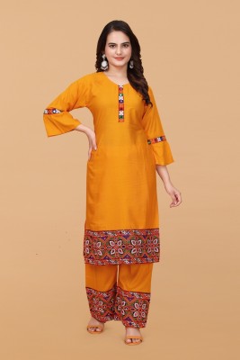 Mantraa Women Printed Straight Kurta(Yellow)