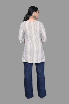 Rangrasiya Creation Women Striped A-line Kurta(White)