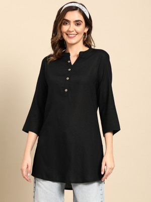 Kaali Fashion Women Solid Straight Kurta(Black)