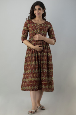 VARICOS Women Floral Print Flared Kurta(Maroon)