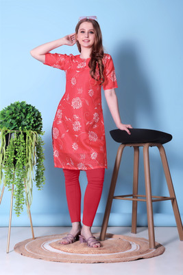 DMSKurti Women Checkered A-line Kurta(Red)