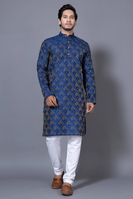 Ethzy Men Solid A-line Kurta(Blue)