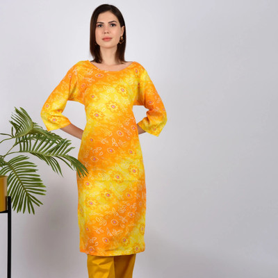 Edyssa Women Printed Straight Kurta(Yellow)