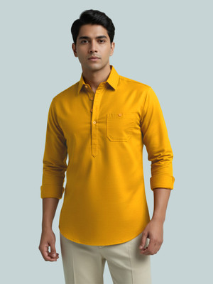 Vida Loca Men Solid A-line Kurta(Yellow)