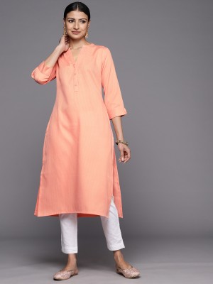 LIBAS Women Striped Straight Kurta(Orange)