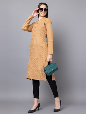 TYSORT Women Self Design, Solid A-line Kurta(Beige)