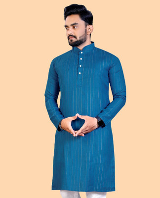 balajii Men Striped Flared Kurta(Blue)