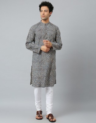 Fabindia Men Printed Straight Kurta(White)