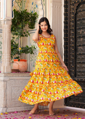 Tejal Textile Women Embroidered Anarkali Kurta(Gold)