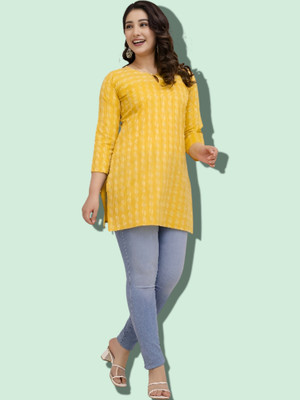 Khwaish Women Printed Anarkali Kurta(Yellow)