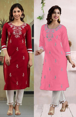 SISTO Women Chikan Embroidery A-line Kurta(Multicolor)