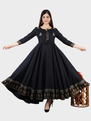 Kapishreshth Women Embroidered Anarkali Kurta(Black)