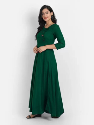 SHRIVASTRAM Women Solid Anarkali Kurta(Green)