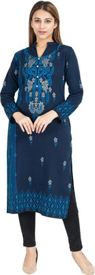 Rosary Women Printed Straight Kurta(Dark Blue)