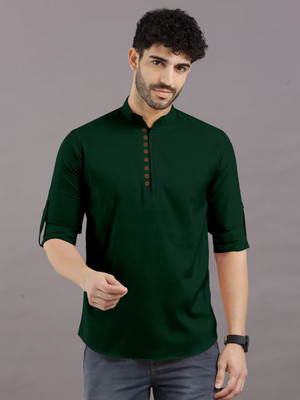RAFSON Men Solid Straight Kurta(Dark Green)