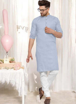 Krisha trend Men Solid Straight Kurta(Grey)