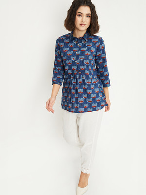 MAX Women Printed A-line Kurta(Blue)
