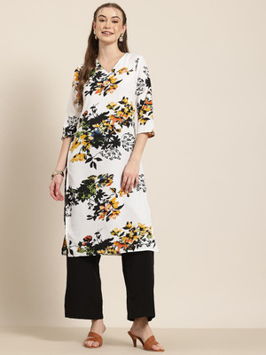 HERE&NOW Women Floral Print A-line Kurta(White)