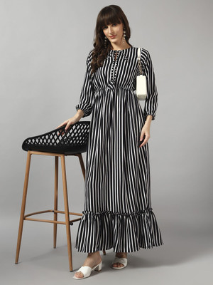 Femvy Women Printed Ethnic Dress Kurta(White, Black)