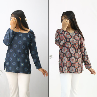 aanzri Women Geometric Print, Floral Print, Printed A-line Kurta(Multicolor)