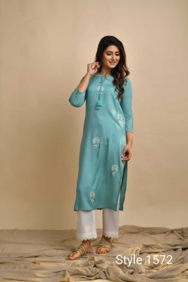 superb creations Women Applique Straight Kurta(Green)