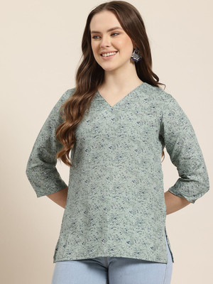 HERE&NOW Women Printed Straight Kurta(Green)