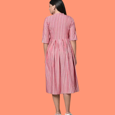 SUHANIKA Women Striped Anarkali Kurta(Red, Pink)