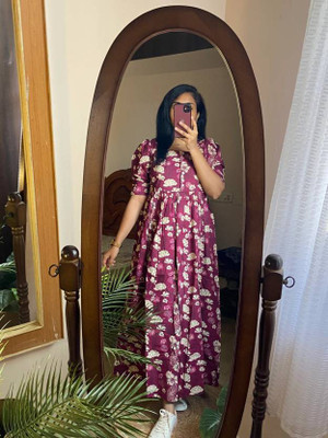 KUnzkes Women Printed Anarkali Kurta(Purple)