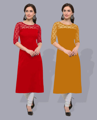 maaheshvi Women Self Design Straight Kurta(Red)