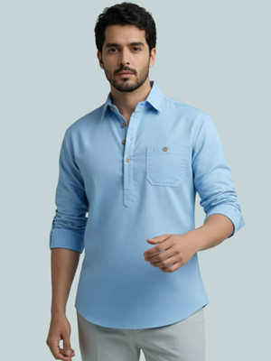 Vashuqi Men Solid A-line Kurta(Light Blue)