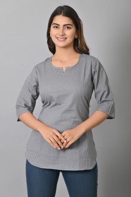 APQRS Casual Printed Women Grey Top