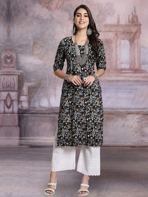 Moda Rapido Women Printed Straight Kurta(Multicolor)