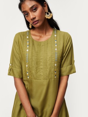 MAX Women Embroidered A-line Kurta(Green)