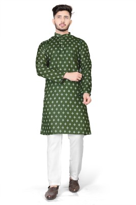 FRELURO Men Printed Straight Kurta(Green)