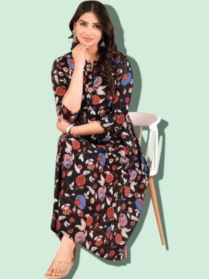 mk creation Women Printed Anarkali Kurta(Black)
