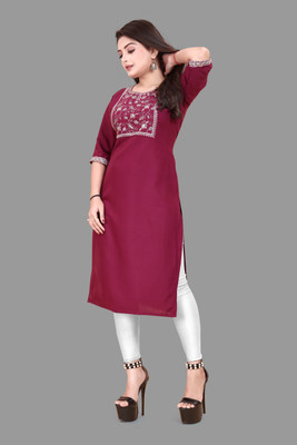 KNG TEXTILE Women Embroidered, Solid A-line Kurta(Purple)