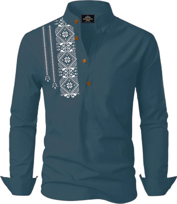 Kavyangle Creation Men Printed Straight Kurta(Dark Green)