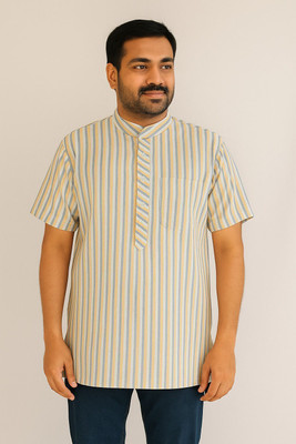 Keshar Men Striped, Self Design Straight Kurta(Multicolor, Yellow, White, Grey)