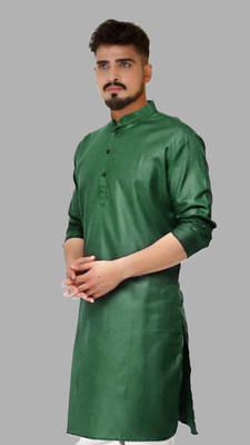 HouseOfCommon Men Solid A-line Kurta(Dark Green)