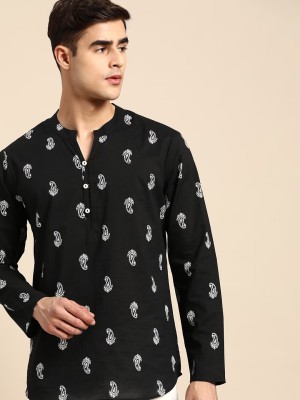 ANOUK Men Printed Straight Kurta(Black)