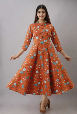 Aasiya Enterprises Women Printed Anarkali Kurta(Brown)