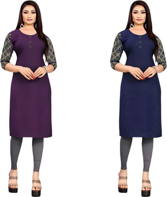 HouseOfCommon Women Solid Straight Kurta(Purple, Blue)