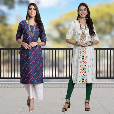Moda Rapido Women Printed Straight Kurta(Multicolor)