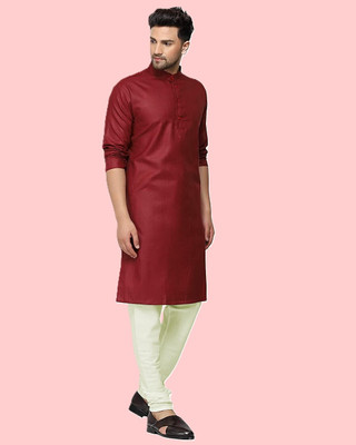 Rajababu Men Solid Straight Kurta(Maroon)